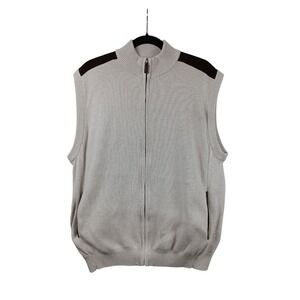 Chaps‎ Mens Zip Neck Sweater Vest Beige Ribbed Knit Cotton Size XL TG EG